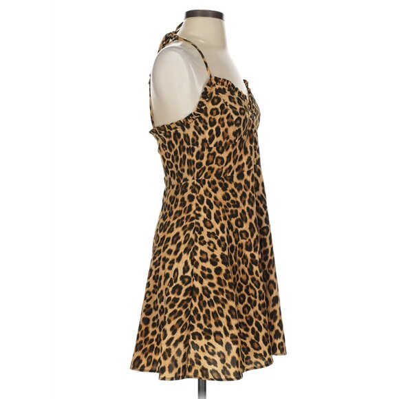 Zara Leopard Cheetah Animal Print Mini Dress Button Detail Ruffle Sz Small - Picture 3 of 6